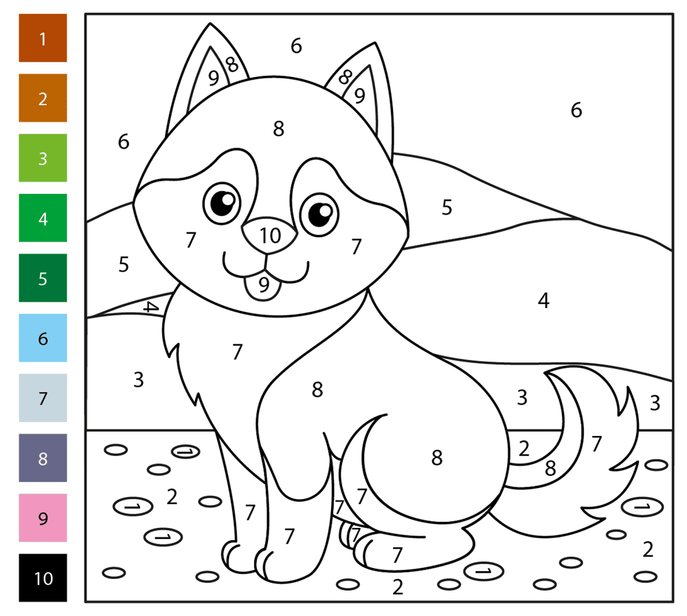 Husky Color By Number Coloring Page Md Coloring Page — Free Printable — free printable coloring page